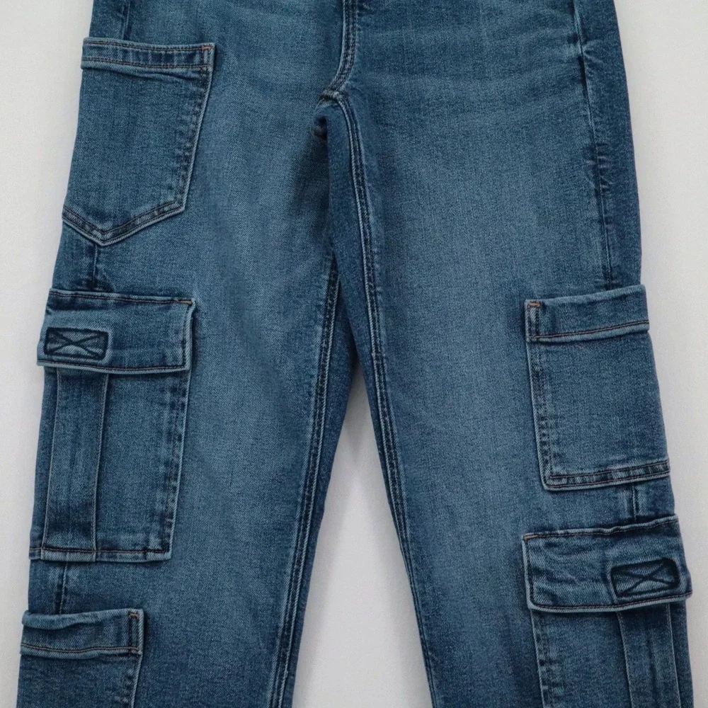 American Eagle Womens Sz 000 Reg High Waisted Cargo Jeans Medium Wash Y2K 90s